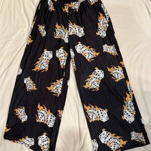 Black Dice Print Wide Leg Pants